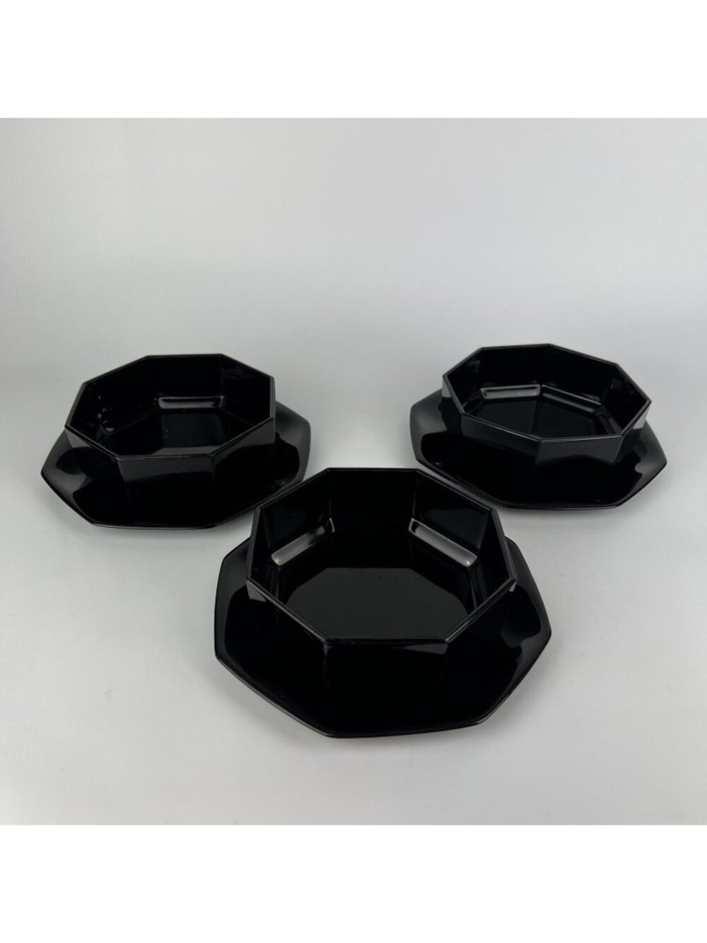 Arcoroc France Black Octagon Glass Dinnerware Set 6 Pieces